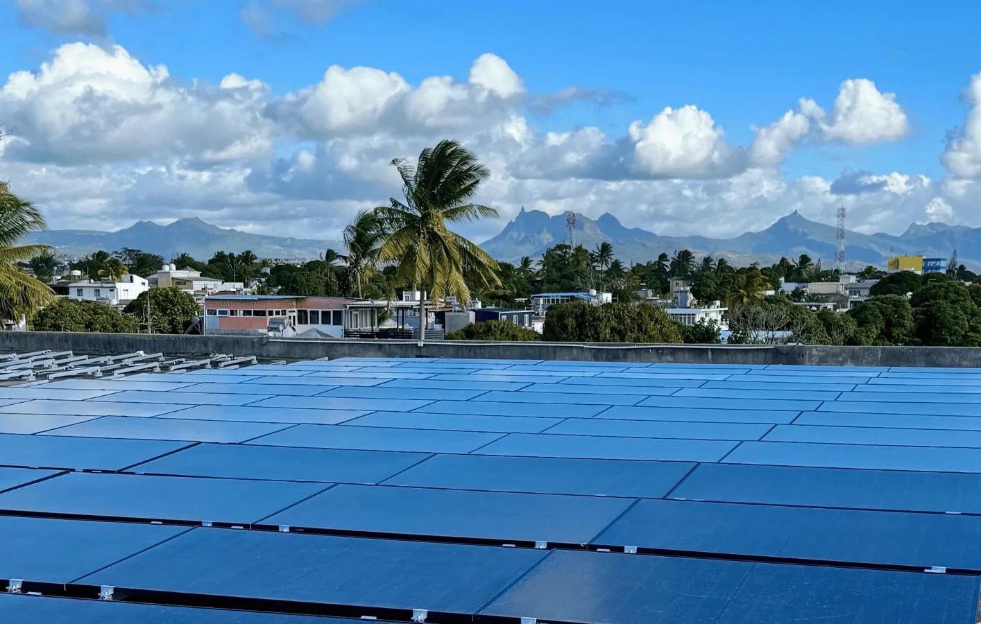 Solar panel array installed by Grubbs Energy on the Senator Club rooftop